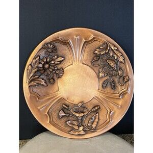 Vintage Albert Gilles Copper Relief Ornate Floral 12” Hanging Plate